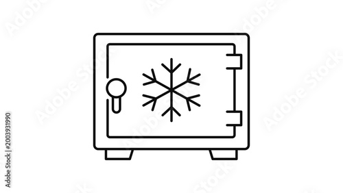 Obraz na plátně Cold Storage Concept Vector Icon Illustration of a Secure Vault with a Snowflake Symbol, Minimalist Black Line Art with Editable Stroke for Cryptocurrency Security and Data Protection Design