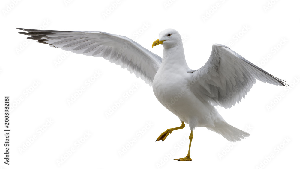 Fototapeta premium Winged Coastal Seagull Standing with Extended Wings