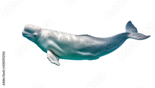 Bilde på lerret Gray Beluga Whale Swimming Sideways with Fins and Tail