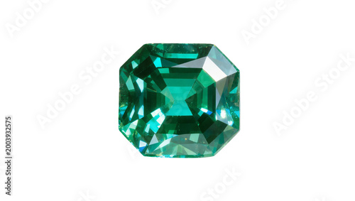 Fotografija Emerald cut green gemstone, faceted precious stone