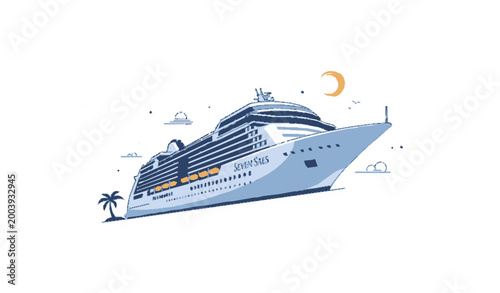 Luxury cruise ship travel concept with tropical icons minimal flat vector isolated on white
Keywords: