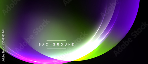 Abstract vibrant background. Smooth curves blend purple, green, pink hues. Dark space surrounds bright central design. Modern, dynamic composition.