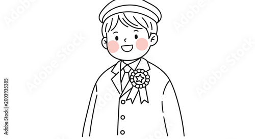 Smiling Boy Wearing Uniform Hat.