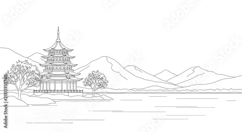 Photography Traditional Asian Pagoda Tower Architecture.