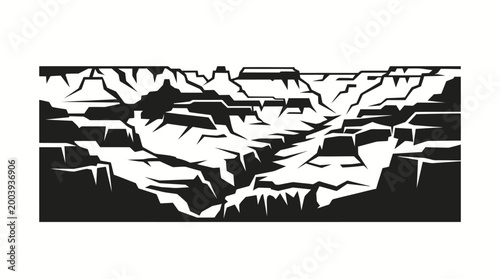 Grand Canyon layered cliffs silhouette vector for geology, adventure, nature, tourism, education, branding, heritage, and design projects worldwide