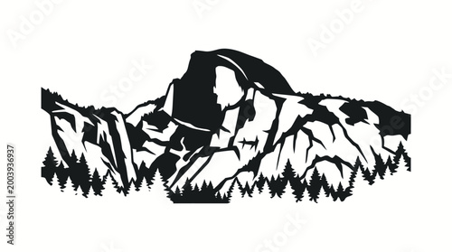 Half Dome Yosemite silhouette vector for travel, adventure, nature, tourism, education, branding, wilderness, heritage, and design projects worldwide