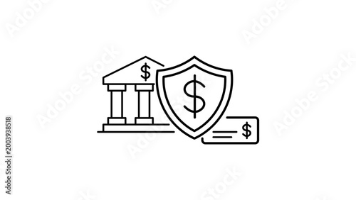 Konstfotografi Overdraft Protection and Financial Security Concept Vector Icon with Bank Building, Shield, and Check