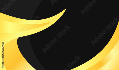 Foto Golden curves flow against a deep black background