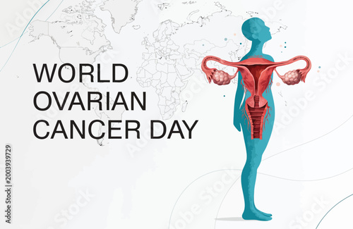 World Ovarian Cancer Day Poster With Female Reproductive System Illustration and Global Awareness