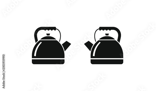 Two identical black kettle silhouettes are displayed against a stark white background offering a minimalist aesthetic silhouette high quality professional detailed modern elegant stylish