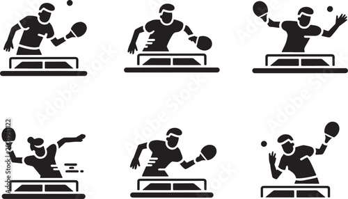 Table tennis player action icons showing 6 different poses and swings in a graphic