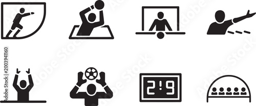 Water polo with corner kick, user interface, and game in outline style icon set in outline