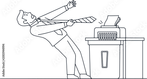 Man's tie stuck in paper shredder office accident.