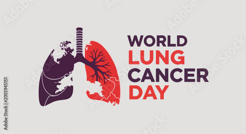 Foto World Lung Cancer Day awareness logo with purple and red color scheme for health