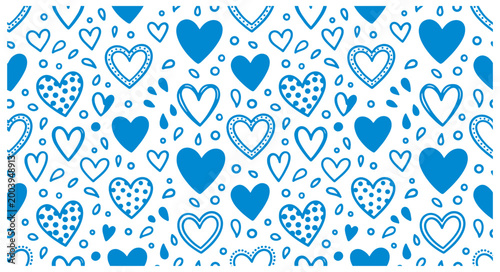 Bild auf Leinwand Blue heart pattern with various shapes on white background for love and valentin