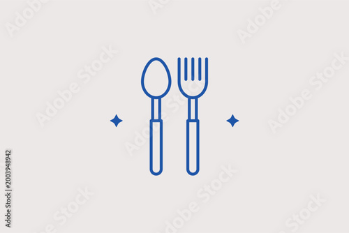 Spoon and fork line icon for basic cutlery needs and general food service. Universal vector illustration for restaurant icon sets and culinary mobile app buttons.