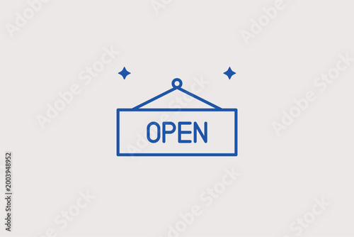 Open sign board line icon for welcoming customers and active store hours. Bright vector illustration for cafe window displays and retail shop opening announcements.