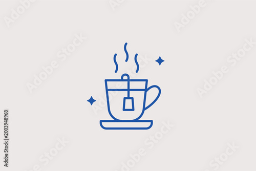 Fotografija Hot tea cup with bag line icon for herbal beverage menus and cozy tea room settings