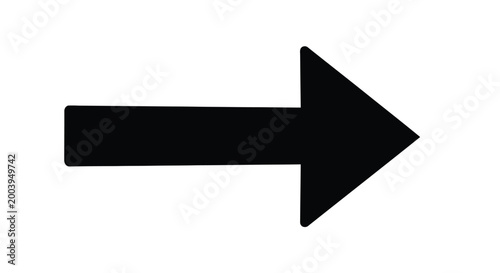 Simple solid black rightward pointing arrow vector graphic illustration with rounded corners