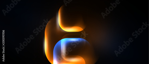 Abstract glowing letterform. Orange, blue hues blend, creating dynamic visual impact. Dark background emphasizes luminosity.