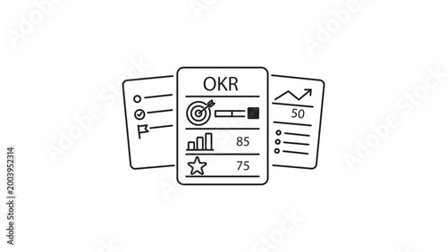 Bild auf Leinwand OKR Objectives and Key Results Management Dashboard Vector Icon Illustration with Editable Stroke