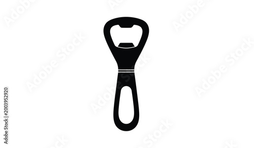 A stark black silhouette depicts a classic bottle opener its form isolated against a white background silhouette high quality professional detailed modern elegant stylish