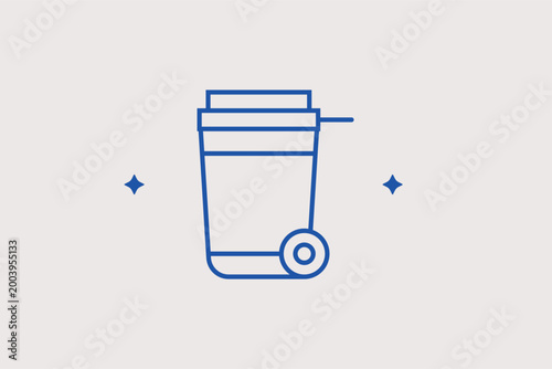 Trash bin with wheels line icon for waste management and city sanitation services. Eco-friendly vector illustration for recycling guides and urban cleaning service brochures.