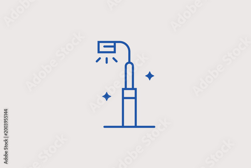 Street lamp line icon for urban lighting and public park safety. Practical vector illustration for city maintenance catalogs and landscape lighting design portfolios.