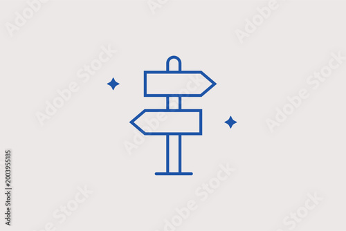 Directional signpost line icon for wayfinding and city navigation. Navigational vector illustration for tourist walking tour maps and park orientation guides.