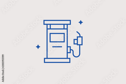 Gas station pump line icon for fuel stops and automotive service navigation. Automotive vector illustration for fuel finder apps and roadside service directory websites.