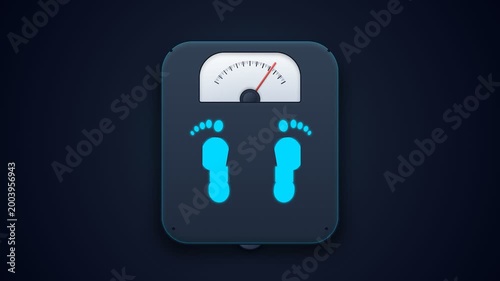 Stylized Digital Weighing Scale with Glowing Footprints and Moving Dial for Fitness Weight Loss and Health Tracking Concepts