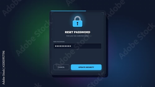 Cyber Security Password Reset Interface Animation with Digital Lock Icon and Input Fields for Privacy
