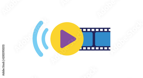 play button icon with sound waves and film strip