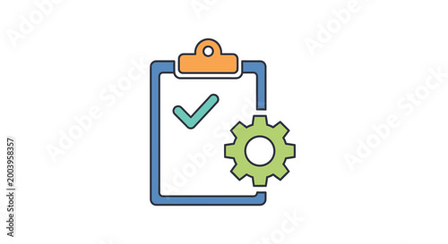 clipboard icon with checkmark and gear high quality