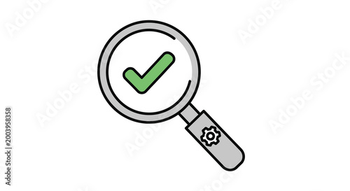 magnifying glass with green checkmark icon high quality
