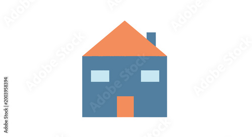 simple house icon with orange roof and blue walls
