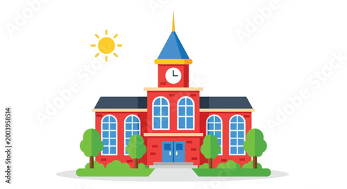 school building with colorful flat design high quality