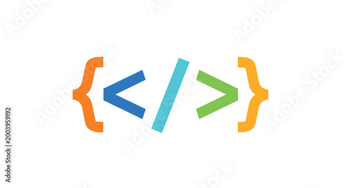 html code icon with colorful brackets on white background