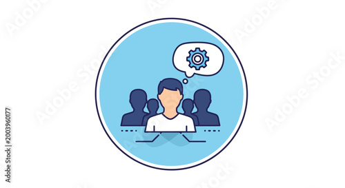 people thinking about settings in a blue circle