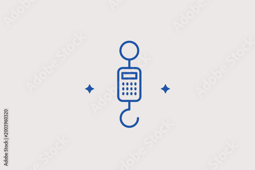 Compact digital hanging scale line icon for portable weighing and travel gear. Modern vector illustration for outdoor supply shops and holiday preparation guides.