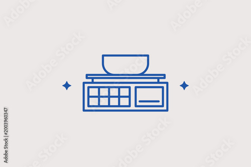 Digital retail scale line icon for grocery stores and marketplace weight measurements. Professional vector illustration for e-commerce platforms and supermarket inventory management.
