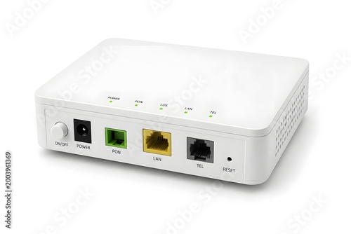 Fiber Optic ONT Modem Router Device Isolated on White