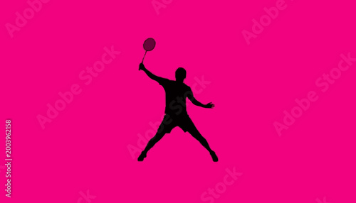 Badminton Player Silhouette Action Jump Smash on Pink Background Sport Vector Illustration