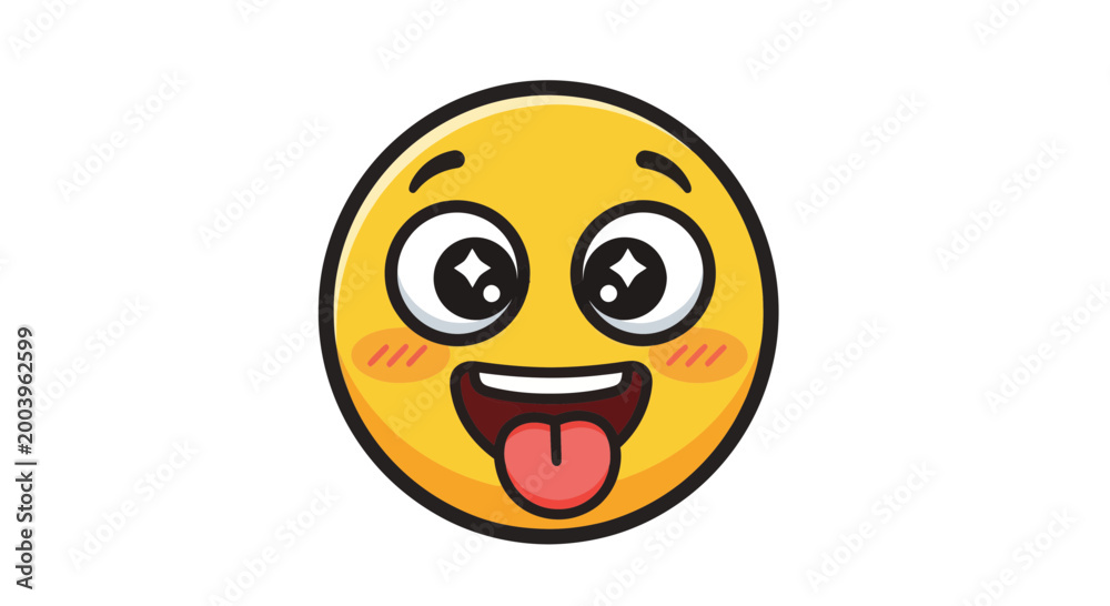 Fototapeta premium Excited Emoji with Tongue Out and Sparkle Eyes - Happy Face Icon