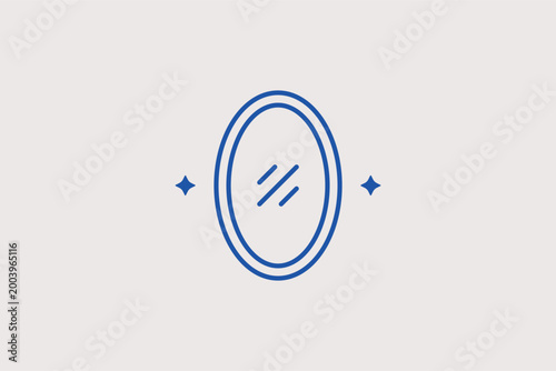 Oval wall mirror line icon for elegant hallway decor and bathroom interiors. Stylish vector illustration for home furnishing catalogs and interior design inspiration blogs.