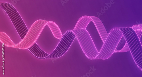 Vibrant pink and purple neon glowing ribbon waves on gradient background