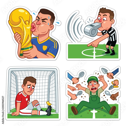 Victorious captain kissing the solid gold tournament trophy so incredibly hard that his lips get stuck to metal alongside losing player sitting alone inside goal net staring at confetti.