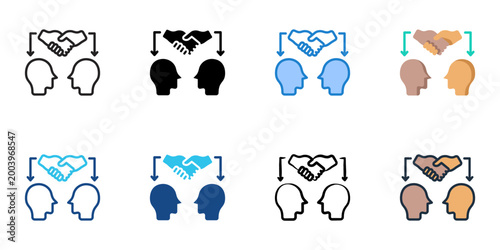 Conflict mediation icons set multiple style collection. Editable stroke 
