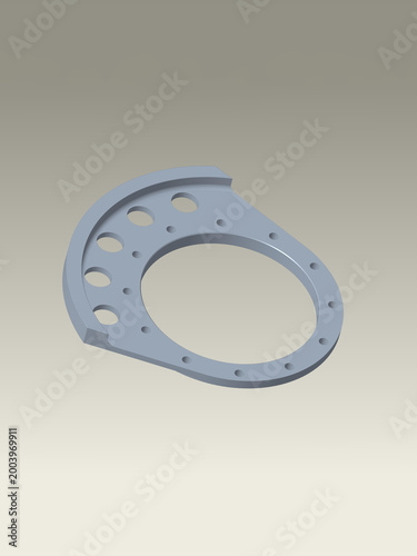 3D Render of Metal Mechanical Component with Mounting Holes