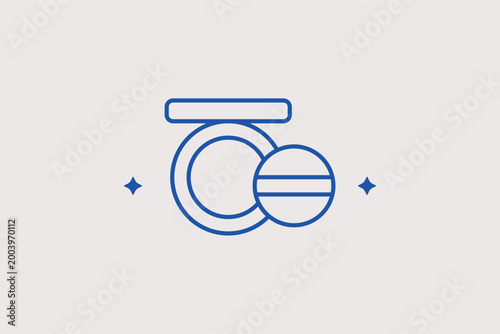 Compact powder line icon for face makeup and skin mattifying. Elegant vector illustration for beauty shop product pages and cosmetic brand catalogs.